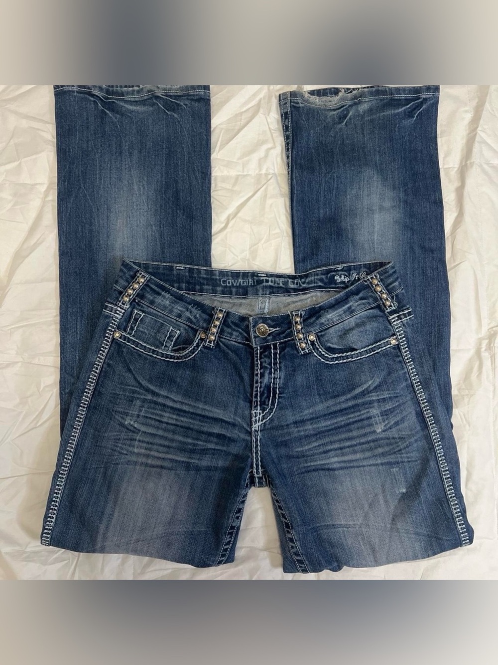 Cowgirl Tuff Dark Blue Boot Cut Jeans with Contrast Stitching